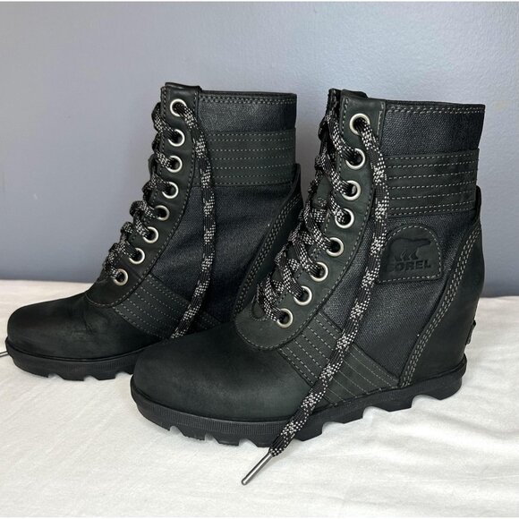 Sorel Lexie Wedge Boots Womens Size 7 Black Lace Up Ankle Booties Lug NL3046-010 - Picture 11 of 16